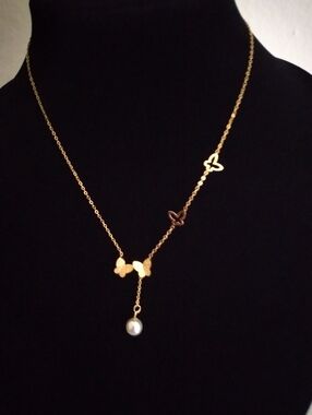 Gold Butterfly Pearl Drop Necklace - Women Jewelry